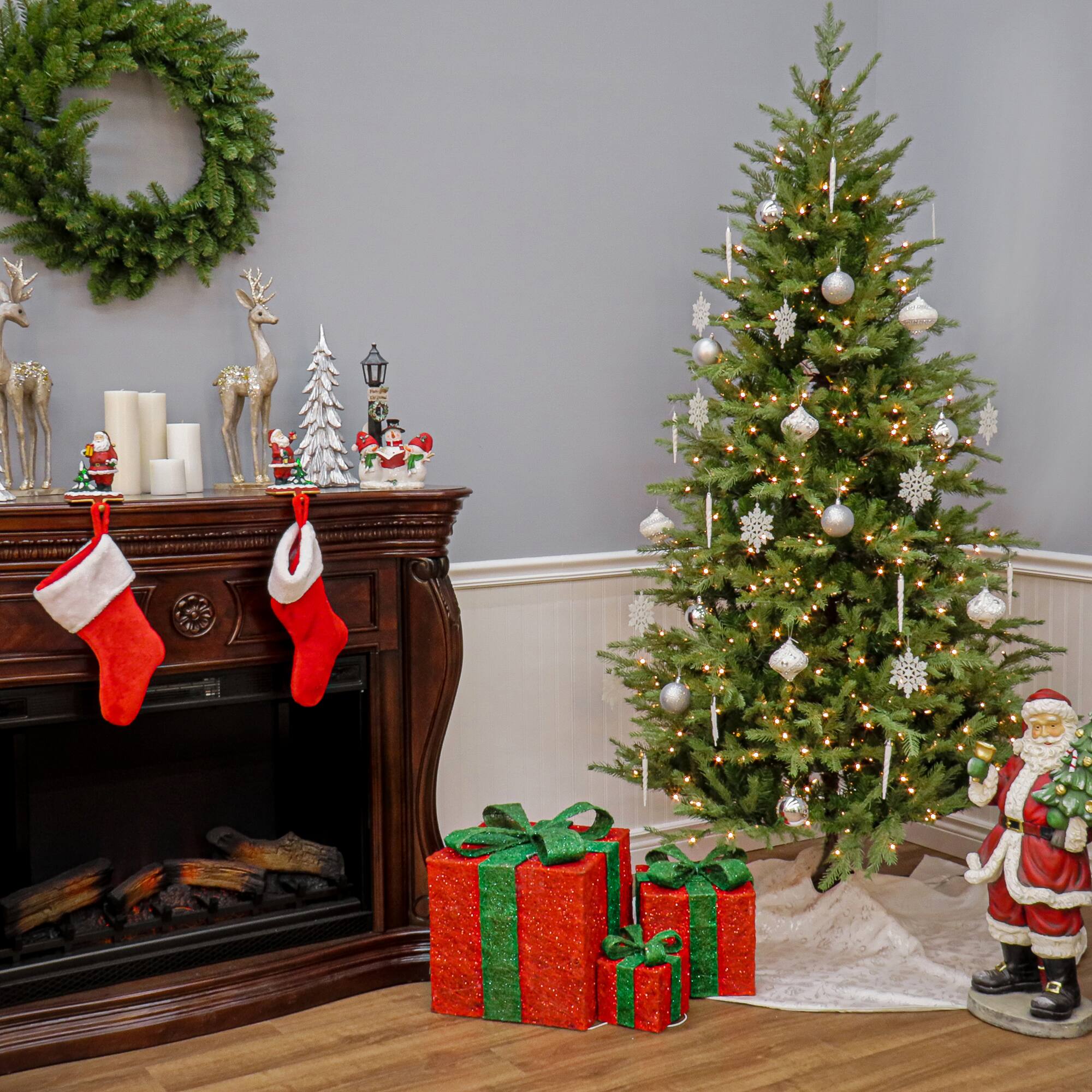 7.5ft. Pre-Lit Feel-Real® Nordic Spruce® Slim Artificial Christmas Tree, Clear Lights